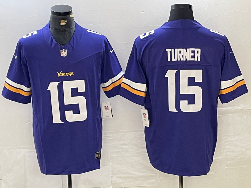 Men's Minnesota Vikings Dallas Turner #15 Purple Player Game Jersey1 football jersey product view 1