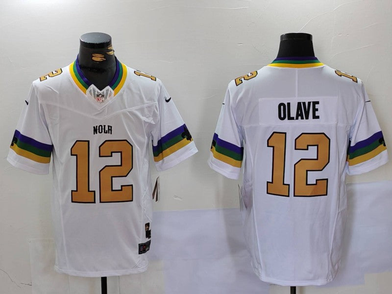 Men's New Orleans Saints Chris Olave #12 White Fashion Game Jersey1 football jersey product view 1