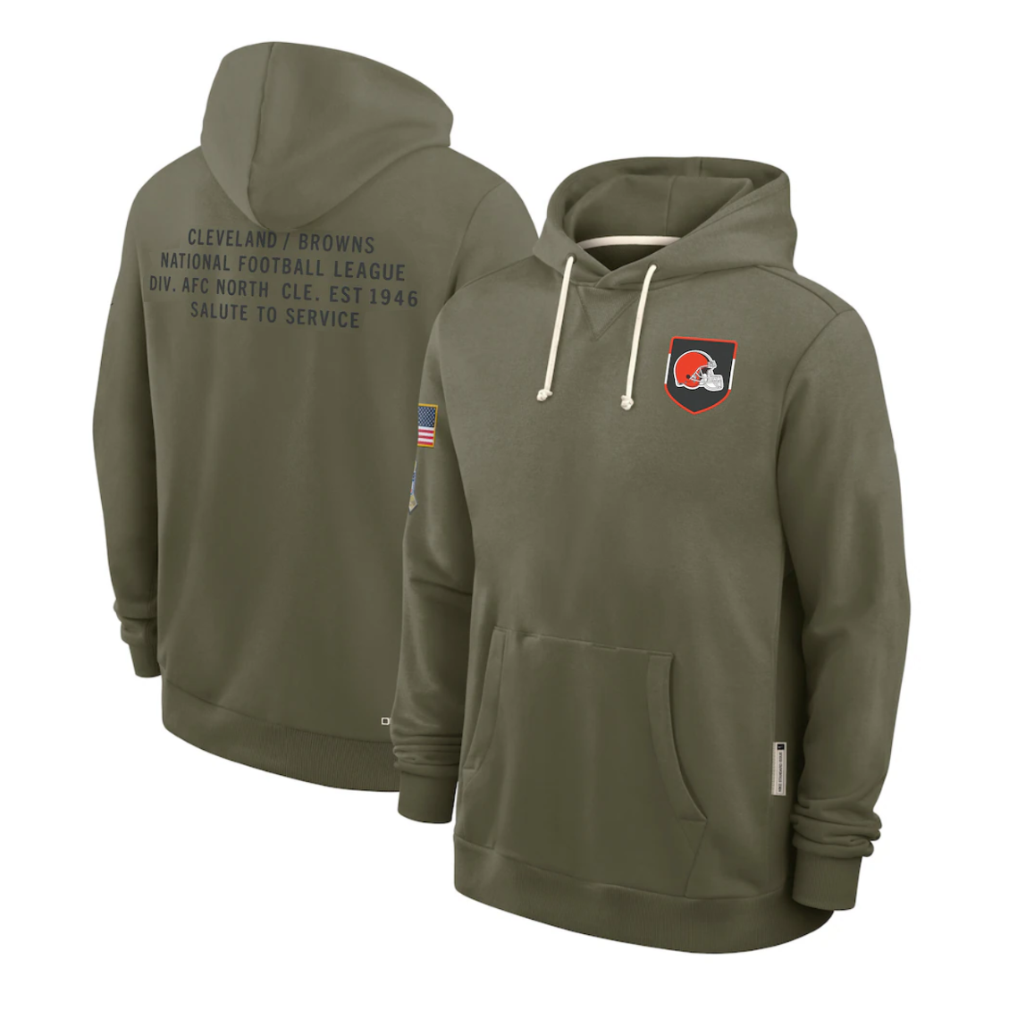 Men's Cleveland Browns Olive 2025 Salute to Service Sideline Standard Issue Dri-FIT Hoodie football jersey product view 1