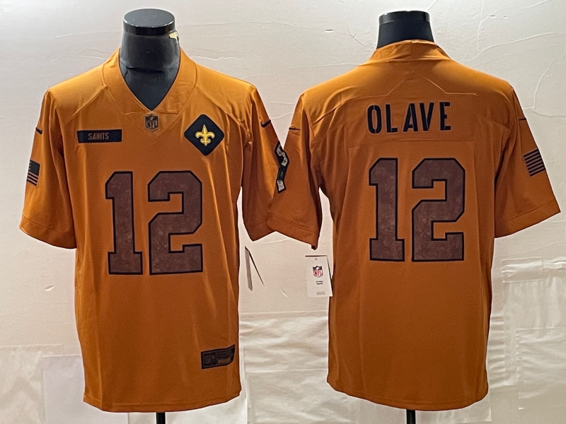 Men's New Orleans Saints Chris Olave #12 Brown 2023 Salute To Service Limited Jersey1 football jersey product view 1