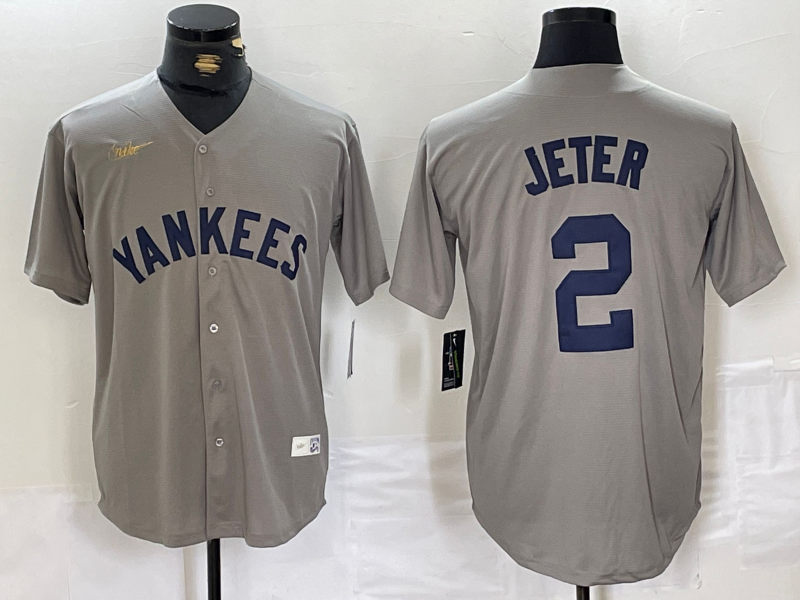 Men's New York Yankees Derek Jeter #2 Gray Road Cooperstown Collection Player Jersey1 baseball jersey product view 1