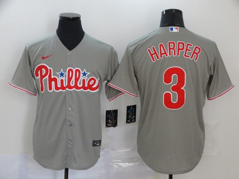Men's Philadelphia Phillies #3 Bryce Harper Majestic Jersey1 Gray baseball jersey product view 1