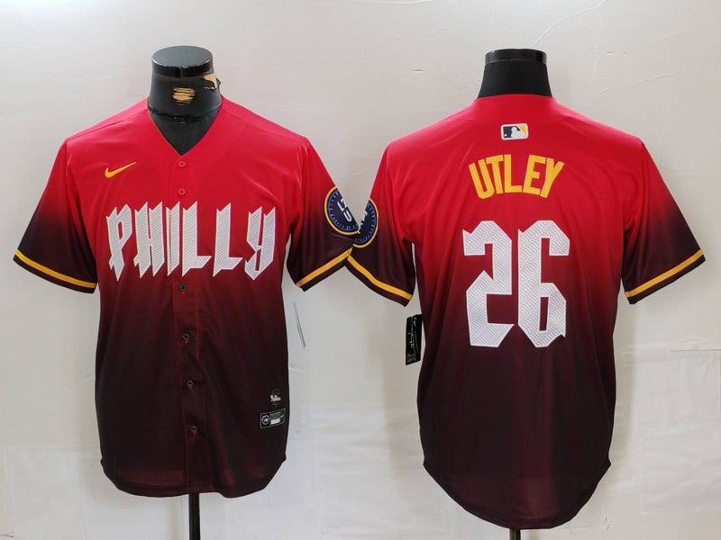 Men's Philadelphia Phillies Chase Utley #26 Red 2024 City Connect Replica Player Jersey1 baseball jersey product view 1