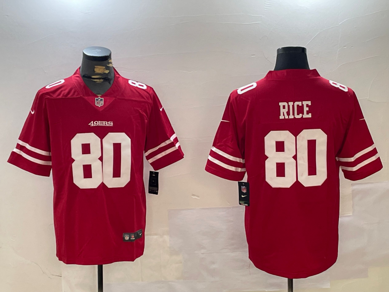 Men's San Francisco 49ers Jerry Rice #80 Red Game Player Jersey1 football jersey product view 1