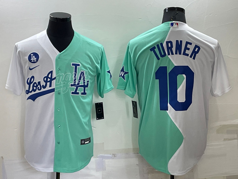 Men's Los Angeles Dodgers Justin Turner #10 White/Green Replica Baseball Jersey1 baseball jersey product view 1