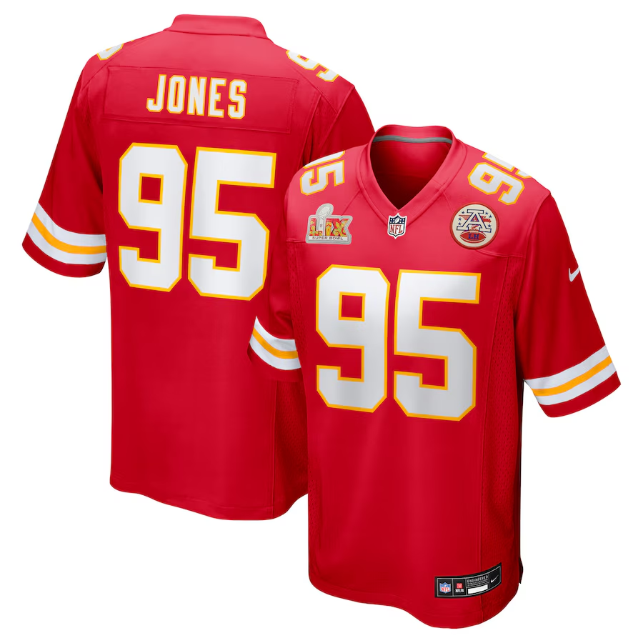 Men's Kansas City Chiefs Chris Jones #95 Red Super Bowl LIX Game Jersey1 football jersey product view 1