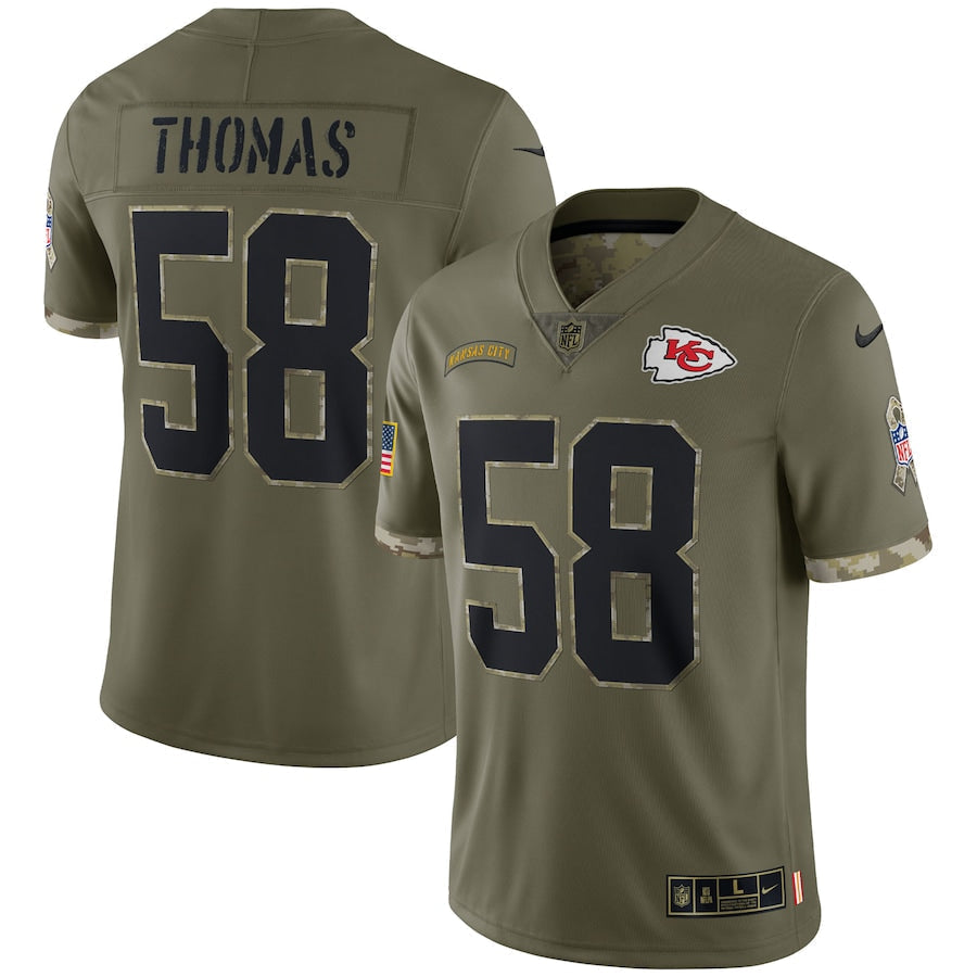 Derrick Thomas Kansas City Chiefs Salute To Service Retired Player Limited Jersey - Olive football jersey product view 1