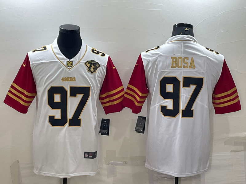 Men's San Francisco 49ers Nick Bosa #97 White 75th Anniversary Player Jersey1 football jersey product view 1