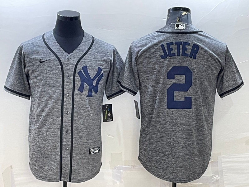 Men's New York Yankees Derek Jeter #2 Gray Replica Player Jersey1 baseball jersey product view 1