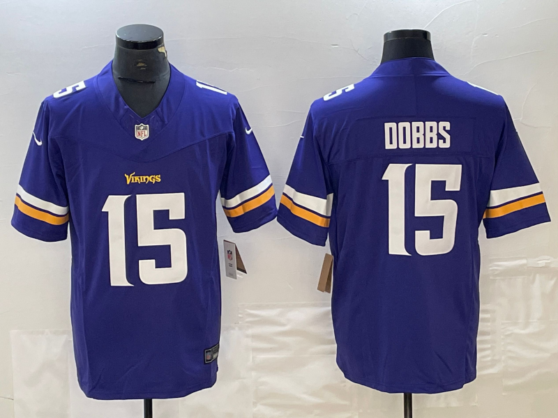Men's Minnesota Vikings Joshua Dobbs #15 Purple Game Jersey1 football jersey product view 1