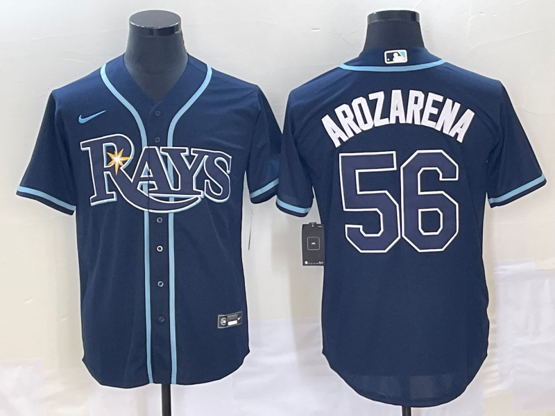 Men's Tampa Bay Rays Randy Arozarena #56 Navy Replica Player Jersey1 baseball jersey product view 1