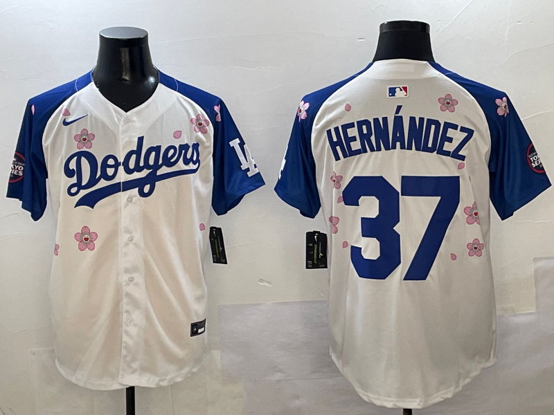 Men's Los Angeles Dodgers Teoscar Hernandez #37 White Player Game Jersey1 baseball jersey product view 1