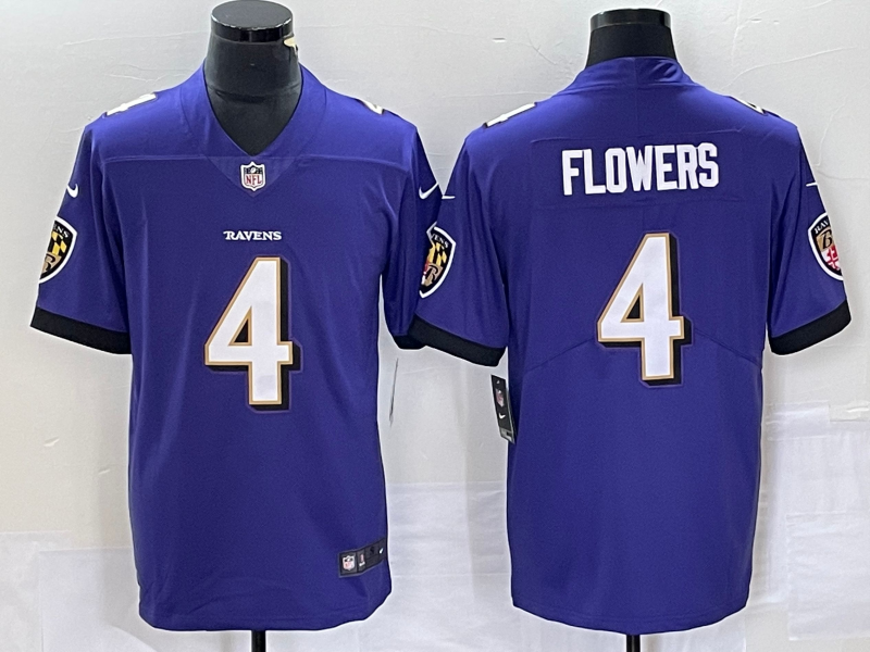Men's Baltimore Ravens Zay Flowers #4 Purple 2023 NFL Draft First Round Pick Game Jersey1 football jersey product view 1