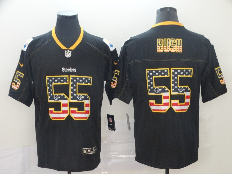 Men's Pittsburgh Steelers Devon Bush Jr. #55 Black Team Game Jersey1 football jersey product view 1
