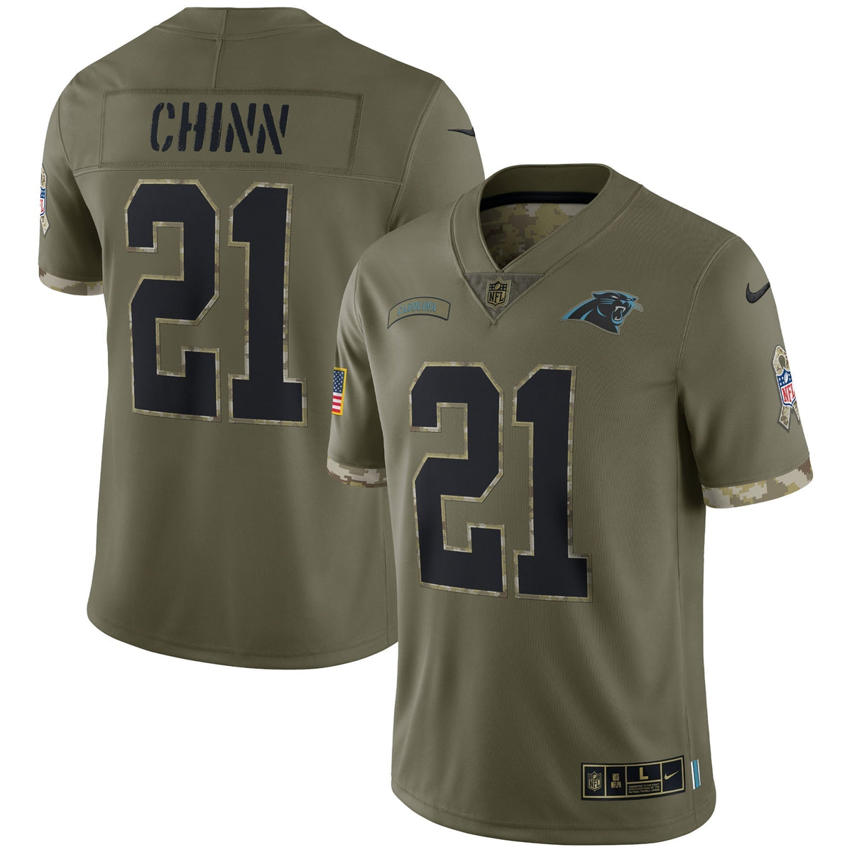 Jeremy Chinn Carolina Panthers Nike 2022 Salute To Service Limited Jersey - Olive football jersey product view 1