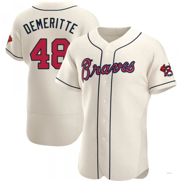 Atlanta Braves #48 Travis Demeritte Cream Alternate Jersey Stitches Baseball Jerseys baseball jersey product view 1