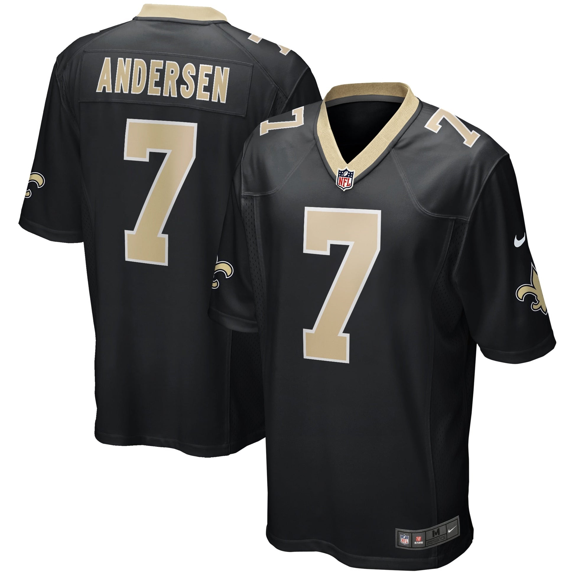 Morten Andersen New Orleans Saints Nike Game Retired Jersey - Black football jersey product view 1