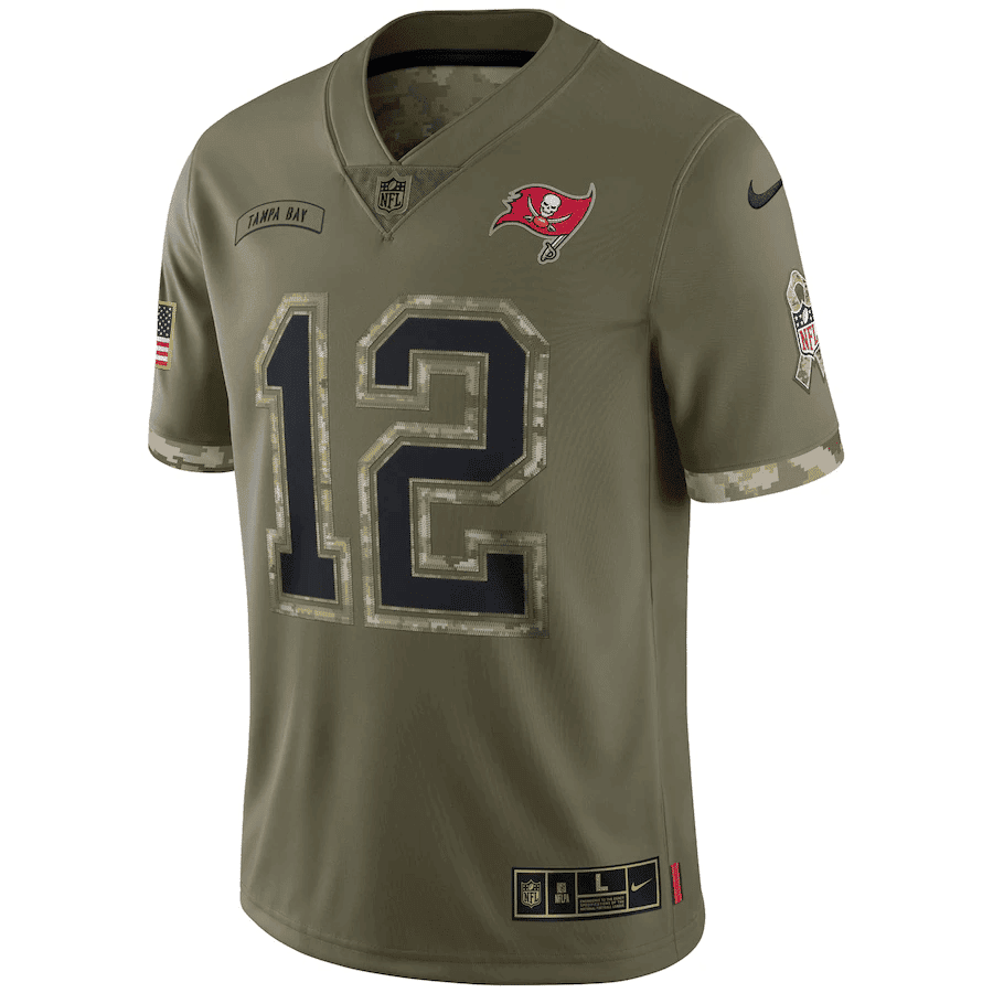 Tom Brady Tampa Bay Buccaneers 2022 Salute To Service Limited Jersey - Olive football jersey product view 2