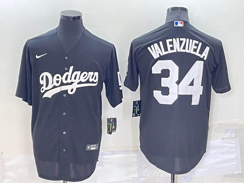 Men's Los Angeles Dodgers Fernando Valenzuela #34 Black Replica Baseball Jersey1 baseball jersey product view 1