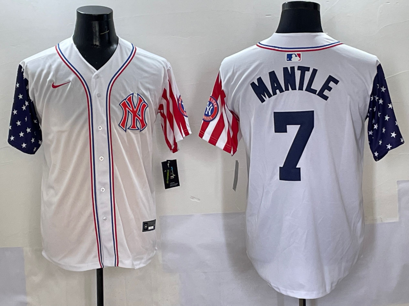 Men's New York Yankees Mickey Mantle #7 White Team Player Game Jersey baseball jersey product view 1