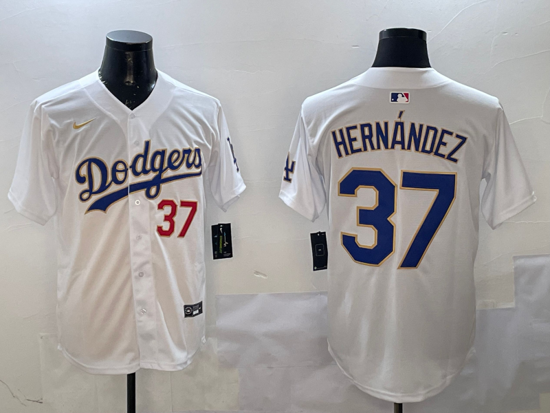 Men's Los Angeles Dodgers Teoscar Hernandez #37 White Replica Game Jersey1 baseball jersey product view 1