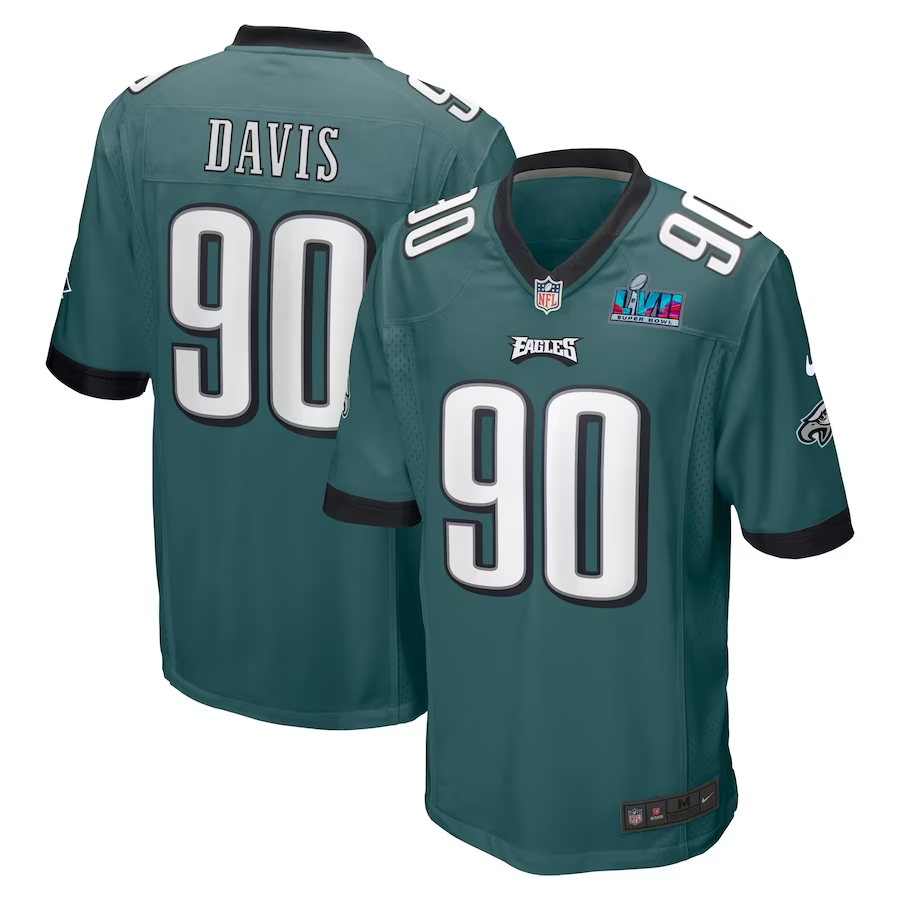 Men's Philadelphia Eagles Jordan Davis #90 Midnight Green Super Bowl LVII Patch Game Jersey1 basketball jersey product view 1