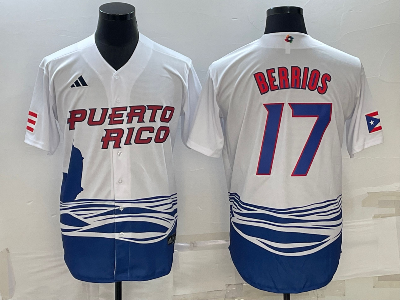 Men's 2023 World Baseball Classic #17 Jose Berrios Puerto Rico White Jersey1 baseball jersey product view 1