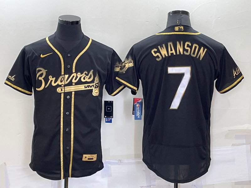 Men's Atlanta Braves Dansby Swanson #7 Black Fashion Stitched Jersey1 baseball jersey product view 1