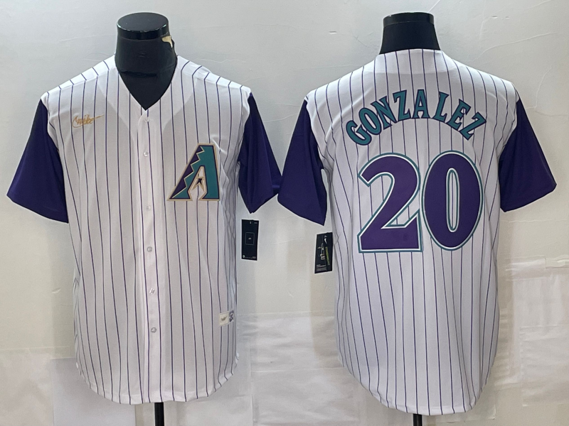 Men's Arizona Diamondbacks Luis Gonzalez #20 Cream/Purple Alternate Cooperstown Collection Player Jersey1 baseball jersey product view 1