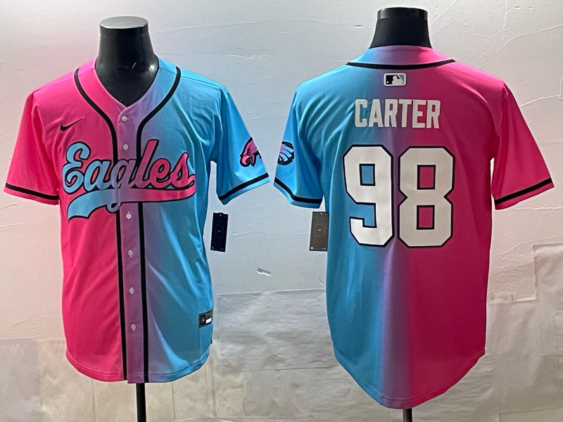 Men's Philadelphia Eagles Jalen Carter #98 Pink/Blue Game Jersey football jersey product view 1