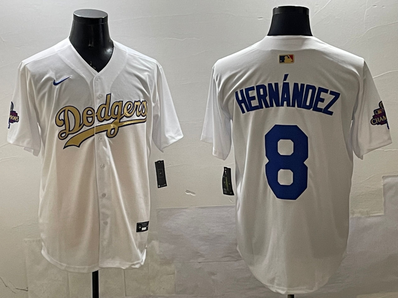 Men's Los Angeles Dodgers Enrique Hernandez #8 White Player Game Jersey1 baseball jersey product view 1