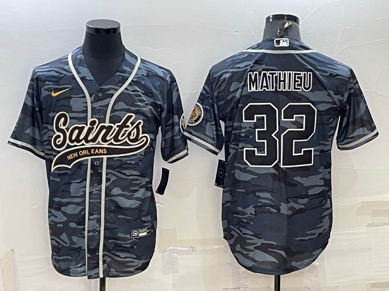 Men's New Orleans Saints Tyrann Mathieu #32 Grey Camouflage Game Jersey1 Joint Edition football jersey product view 1