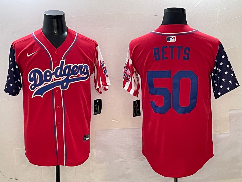 Men's Los Angeles Dodgers Mookie Betts #50 Red Replica Player Jersey1 baseball jersey product view 1