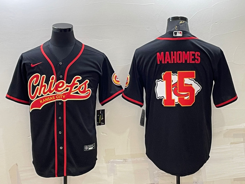 Men's Kansas City Chiefs Patrick Mahomes #15 Black Player Game Jersey1 Joint Edition football jersey product view 1