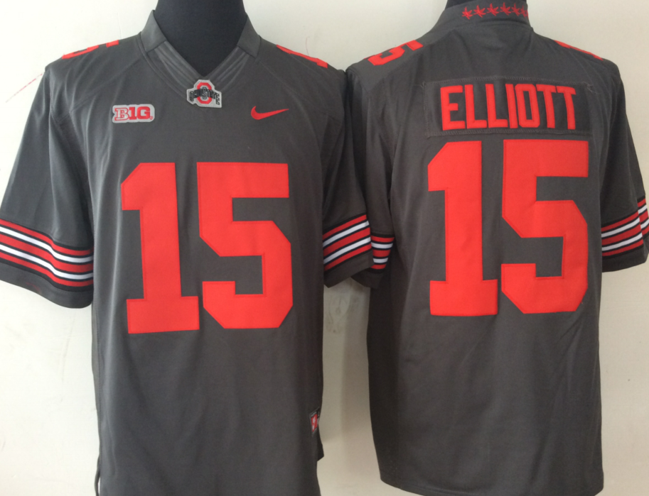 Men's Ohio State Buckeyes Ezekiel Elliott #15 Gray Player Game Jersey sports jersey product view 1