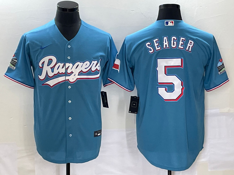 Men's Texas Rangers Corey Seager #5 Blue Replica Player Jersey1 baseball jersey product view 1