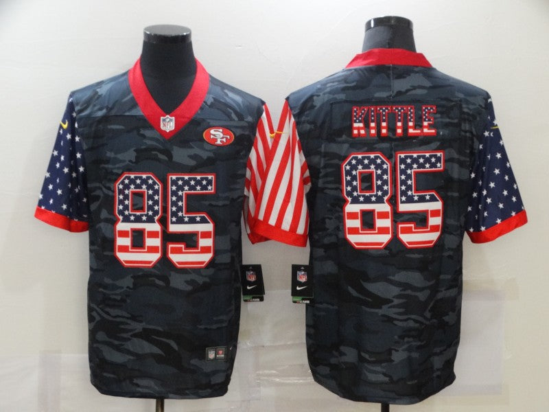 Men's San Francisco 49ers George Kittle #85 Gray Camouflage Game Player Jersey1 football jersey product view 1