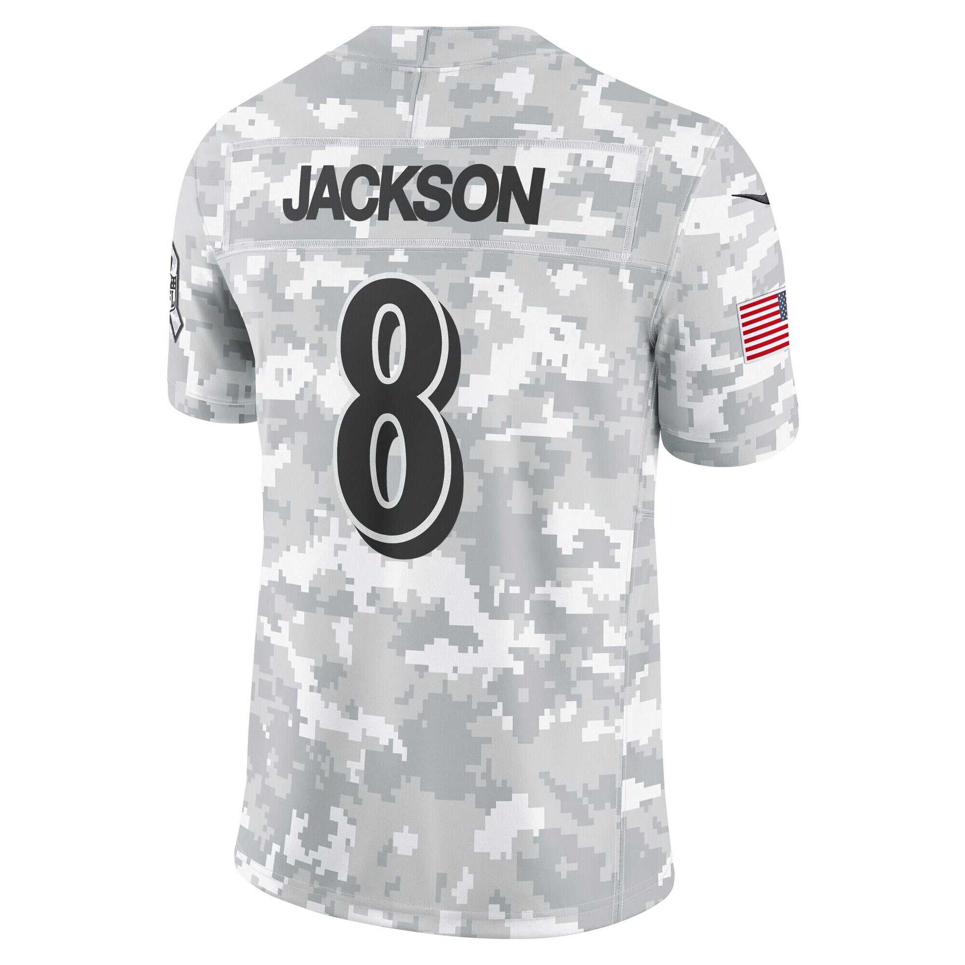 Lamar Jackson Baltimore Ravens Nike 2024 Salute to Service Limited Jersey - Arctic Camo football jersey product view 3