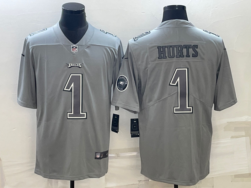 Men's Philadelphia Eagles Jalen Hurts #1 Gray Atmosphere Fashion Game Jersey1 football jersey product view 1