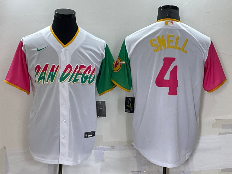Men's San Diego Padres Blake Snell #4 White Stitched Jersey1 baseball jersey product view 1