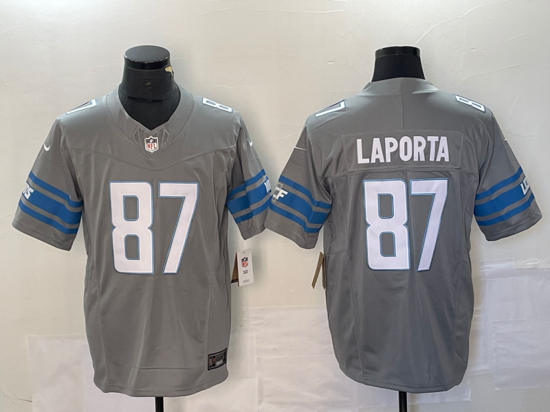 Men's Detroit Lions Sam LaPorta #87 Gray Game Jersey1 football jersey product view 1