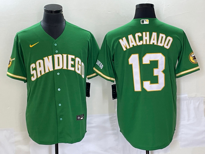 Men's San Diego Padres Manny Machado #13 Green Replica Player Jersey1 baseball jersey product view 1