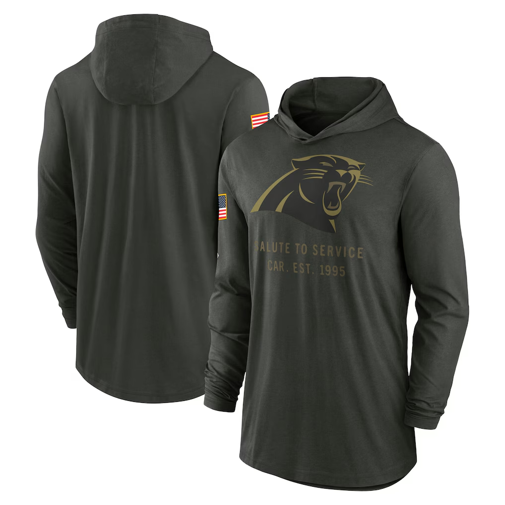 Men's Carolina Panthers Forest Green 2025 Salute to Service Sideline Dri-FIT Lightweight Hooded Pullover football jersey product view 1
