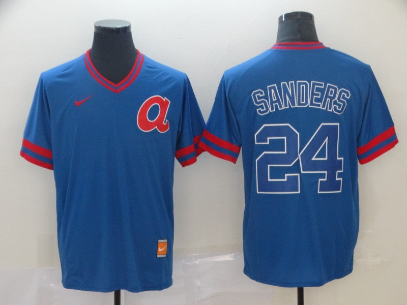 Men's Atlanta Braves Deion Sanders #24 Blue Replica Player Jersey1 baseball jersey product view 1