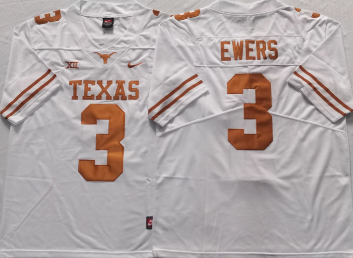 Men's Texas Longhorns Quinn Ewers #3 White Replica Team Jersey sports jersey product view 1