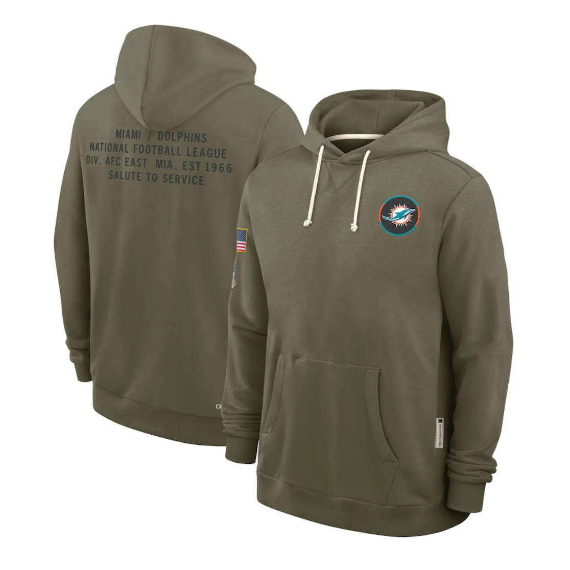 Men's Miami Dolphins Olive 2025 Salute to Service Sideline Standard Issue Dri-FIT Hoodie football jersey product view 1
