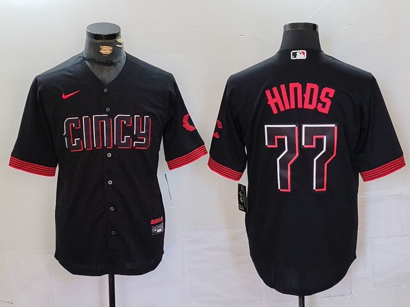 Men's Cincinnati Reds Rece Hinds #77 Black City Connect Replica Player Jersey1 baseball jersey product view 1