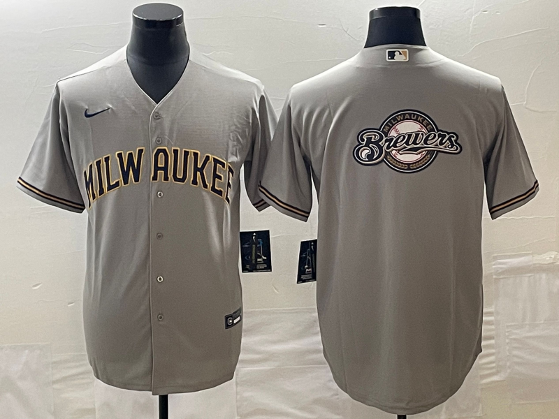 Men's Milwaukee Brewers Gray Replica Team Jersey1 baseball jersey product view 1