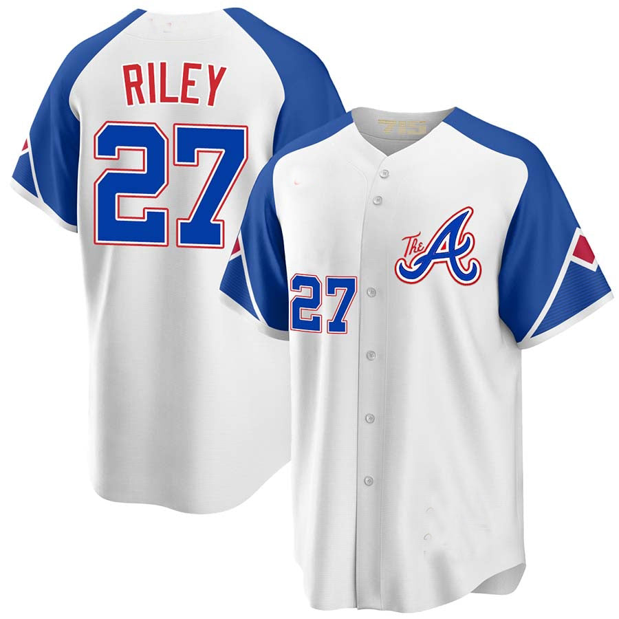 Atlanta Braves #27 Austin Riley White navy Jersey Stitches Baseball Jerseys baseball jersey product view 1
