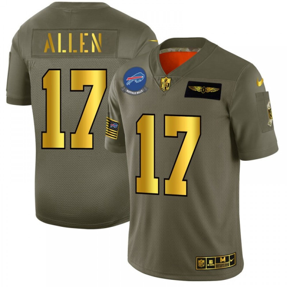Men's Buffalo Bills #17 Josh Allen 2019 Olive/Gold Salute To Service Limited Stitched NFL Jersey football jersey product view 1